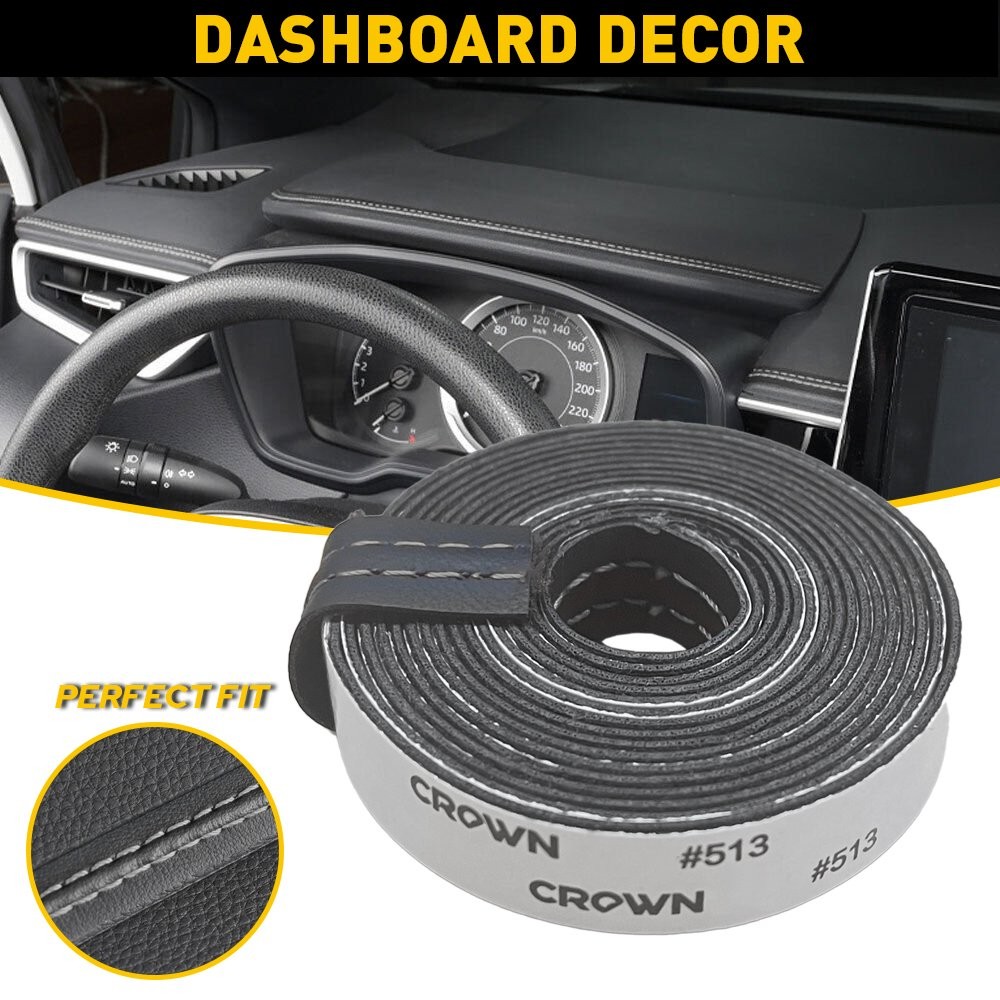 2M PU Leather Car Accessories Decor Dashboard Line Sticker Moulding Trim White