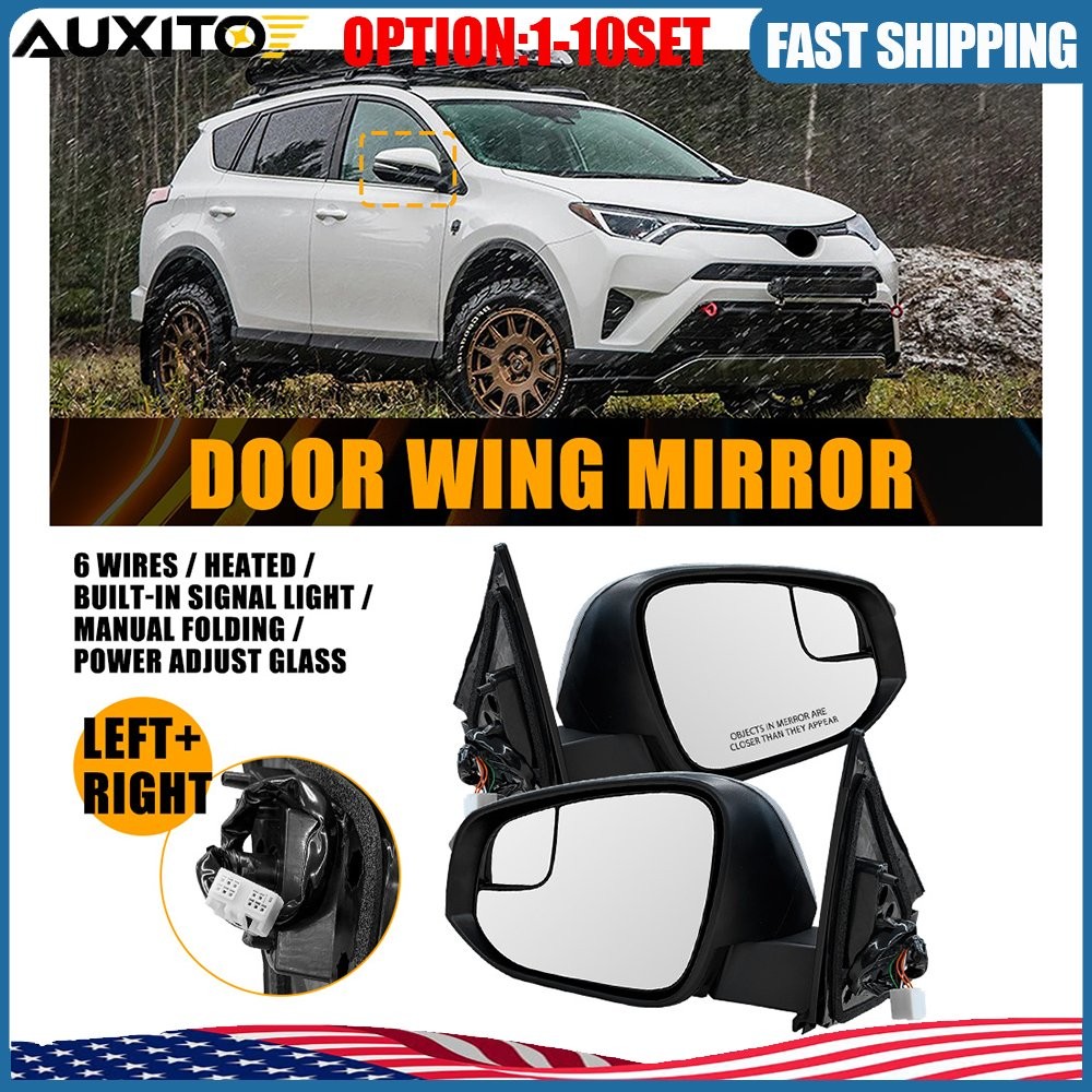 Left Right Side Power Mirror with Manual Folding & Signals For 16-18 Toyota RAV4