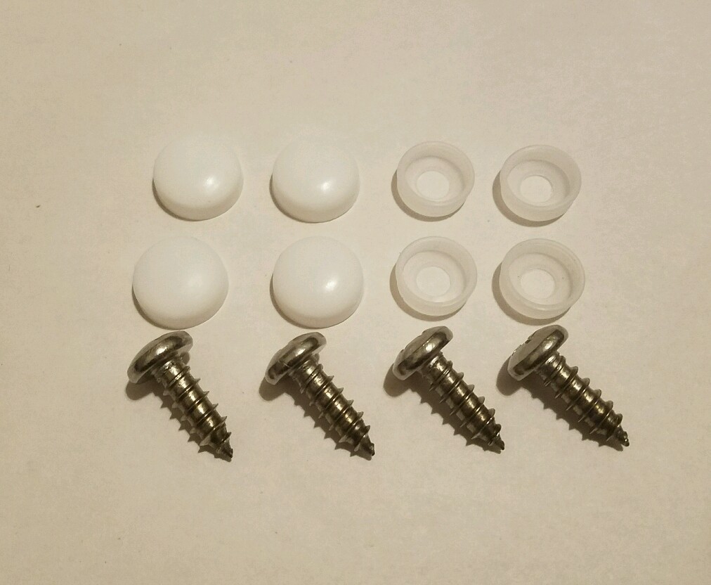 (4) License Plate Security Screw Cap Covers WITH STAINLESS SCREWS SMOOTH WHITE