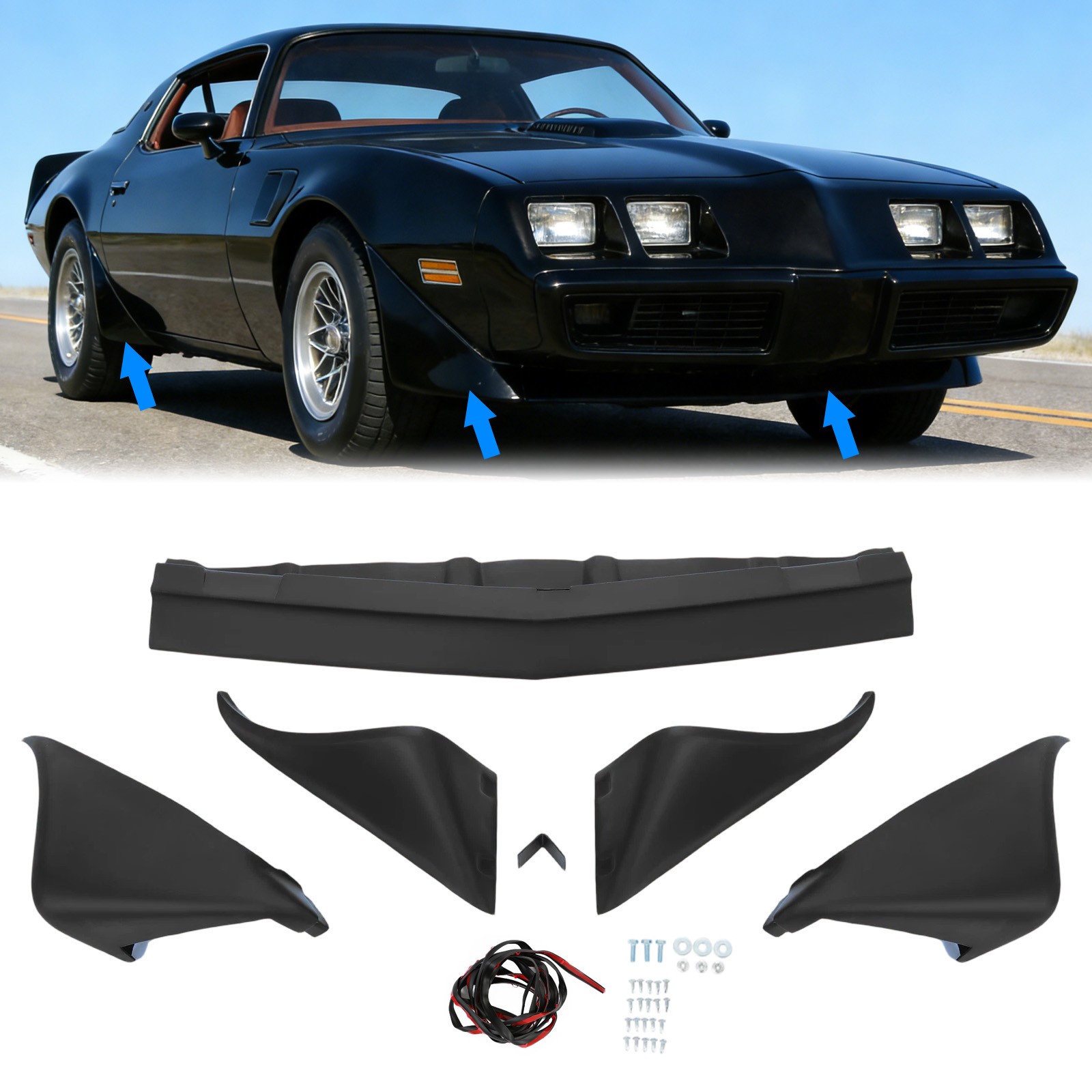 Front Rear Wheel Flares Black Painted Fiberglass For Pontiac Firebird 1979-1981
