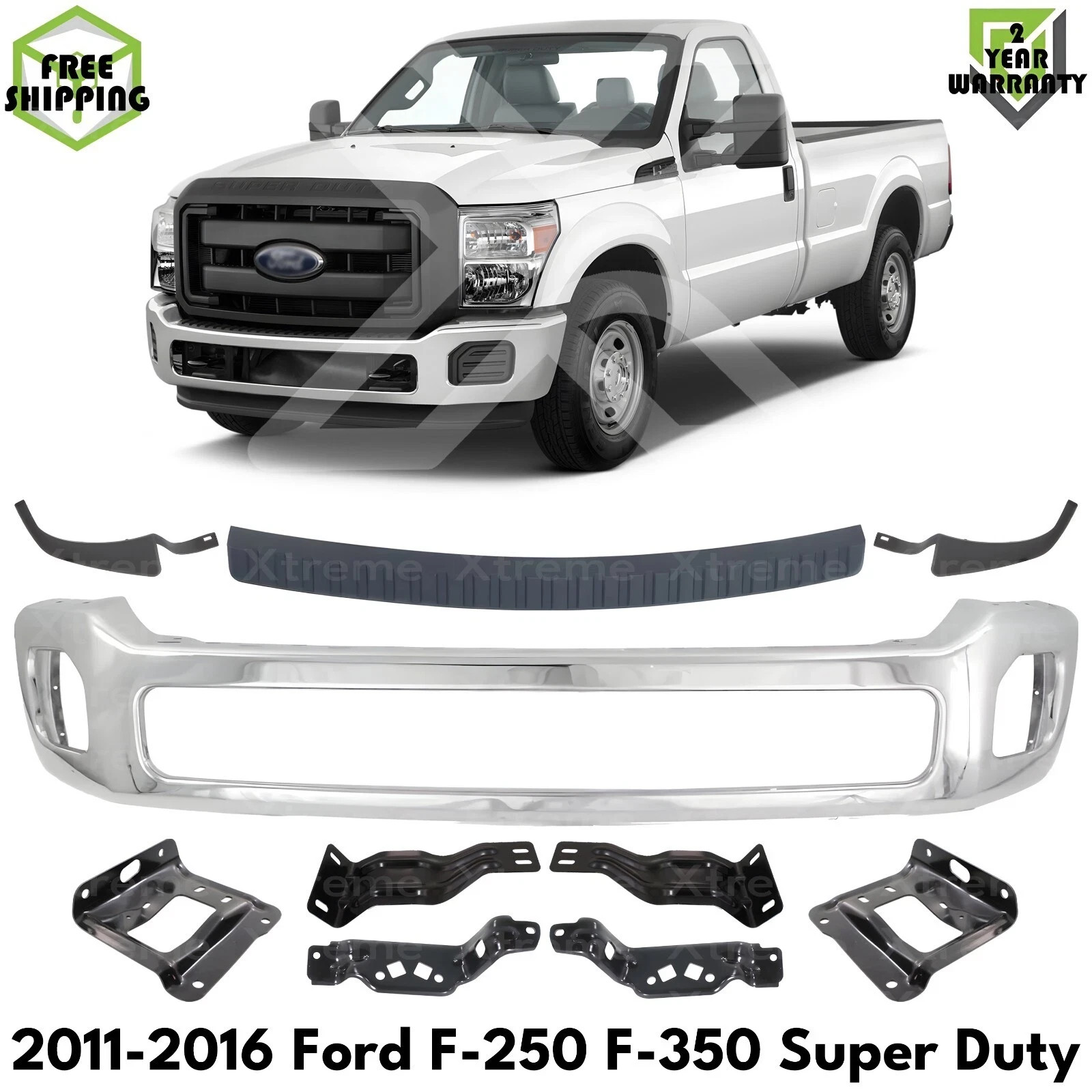 Front Bumper Chrome & Bumper Trims Kit For 2011-2016 Ford F-250 F-350 Super Duty