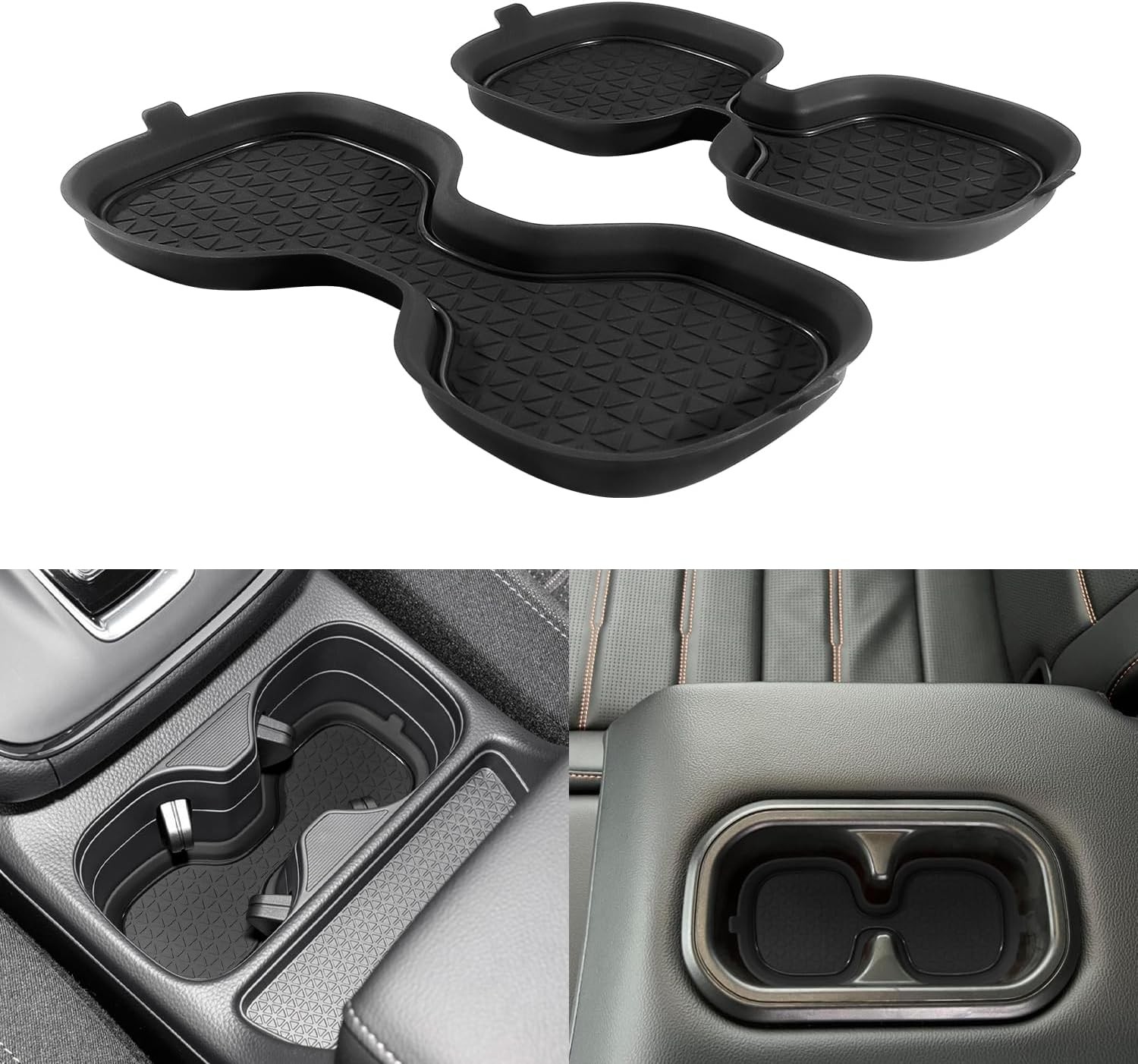 3D Cup Holder Center Console Pad Interior Trim Kit (2-Piece Set, Black Trim)