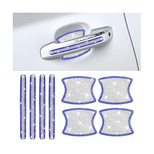 8PCS Blue White Rhinestone Car Door Handle Bowl Protectors Anti-Scratch Decals