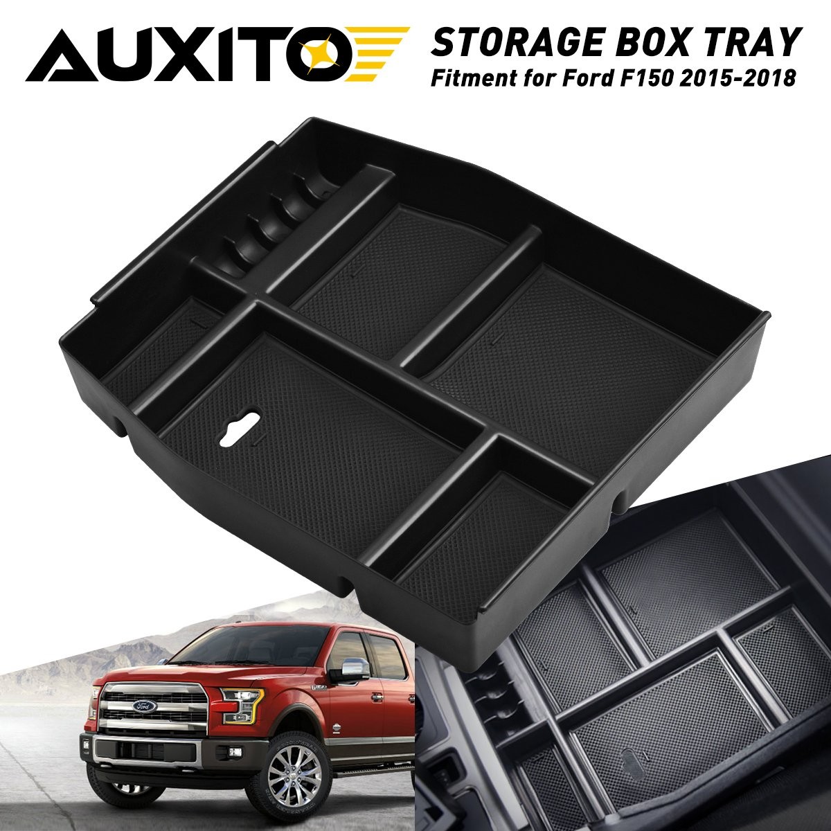 For Ford 2015-2018 F150 Accessories Interior Auto car Armrest Storage Box Black