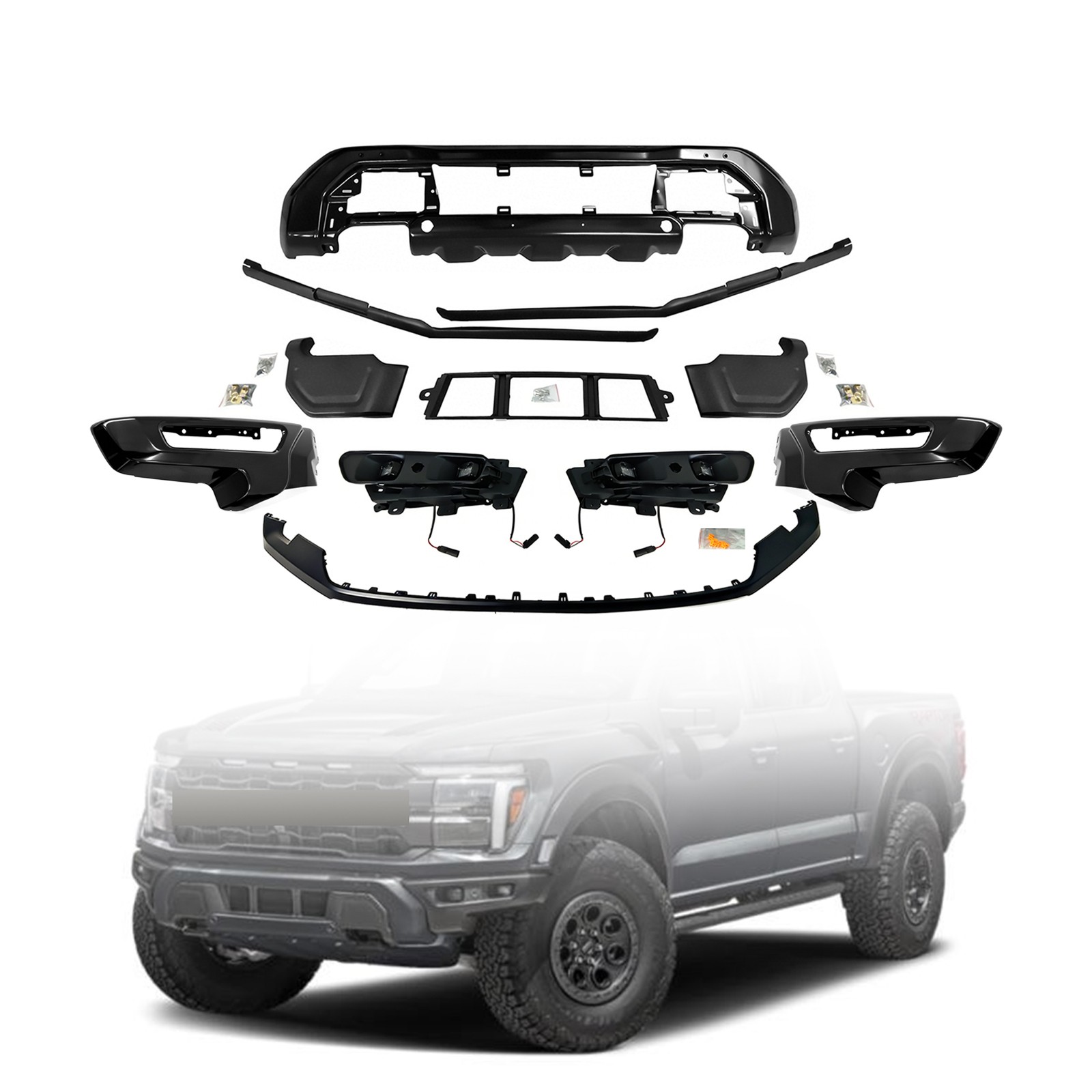 Complete Front Bumper Face Bar Kit W/ Foglights For 2024-2025 Ford F-150 Raptor
