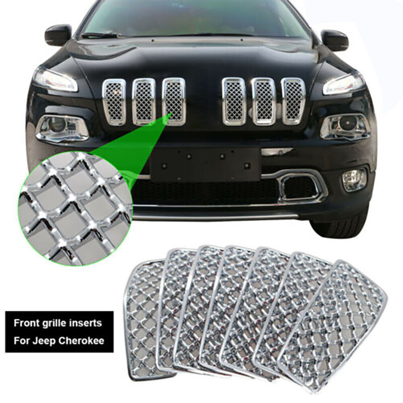 7Pcs Chrome Front Grille Insert Mesh Decor Ring For Jeep Cherokee 2014-18 Access