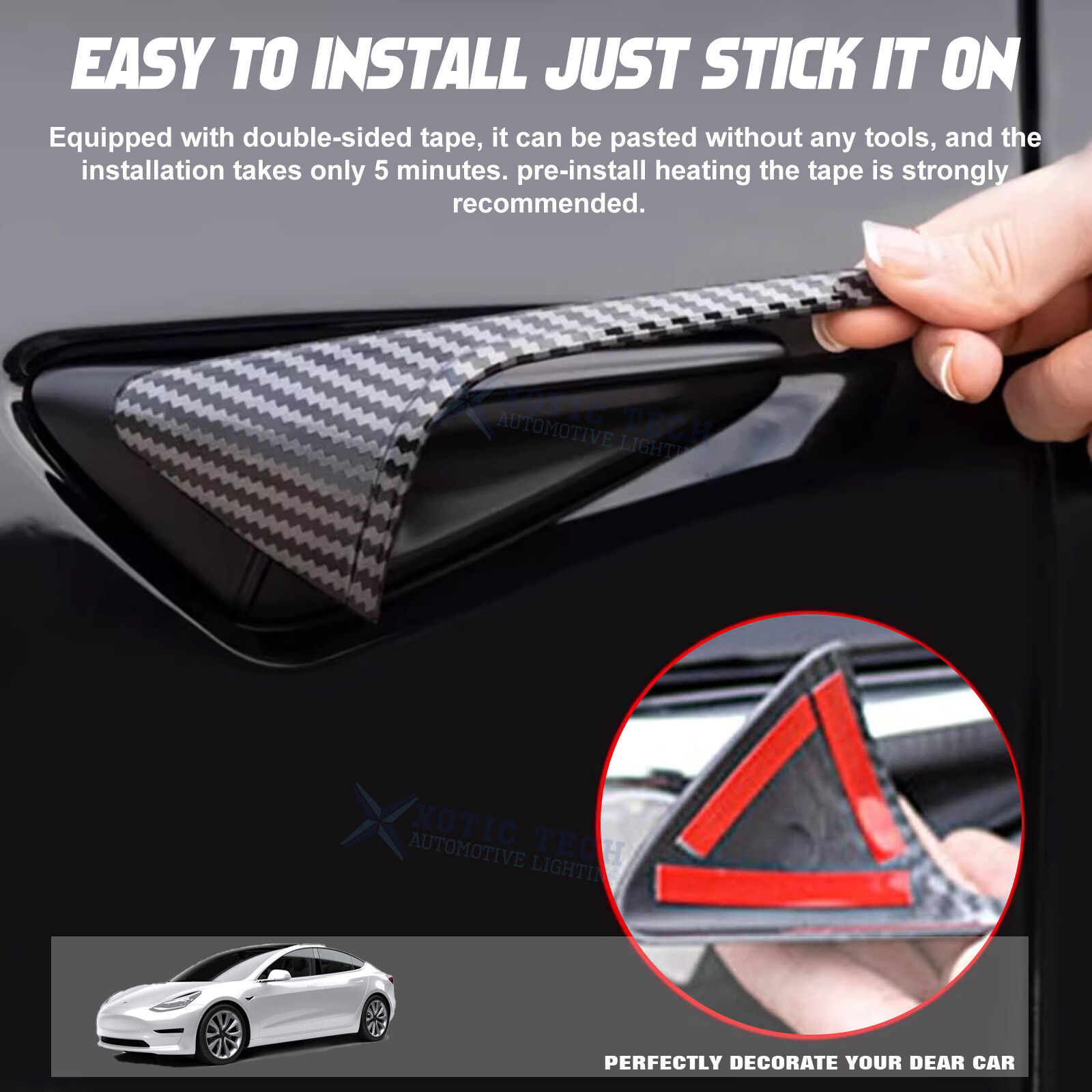 For Tesla 2024 HW4.0 Side Fender Camera Half Cover Matte Carbon Fiber Body Trim