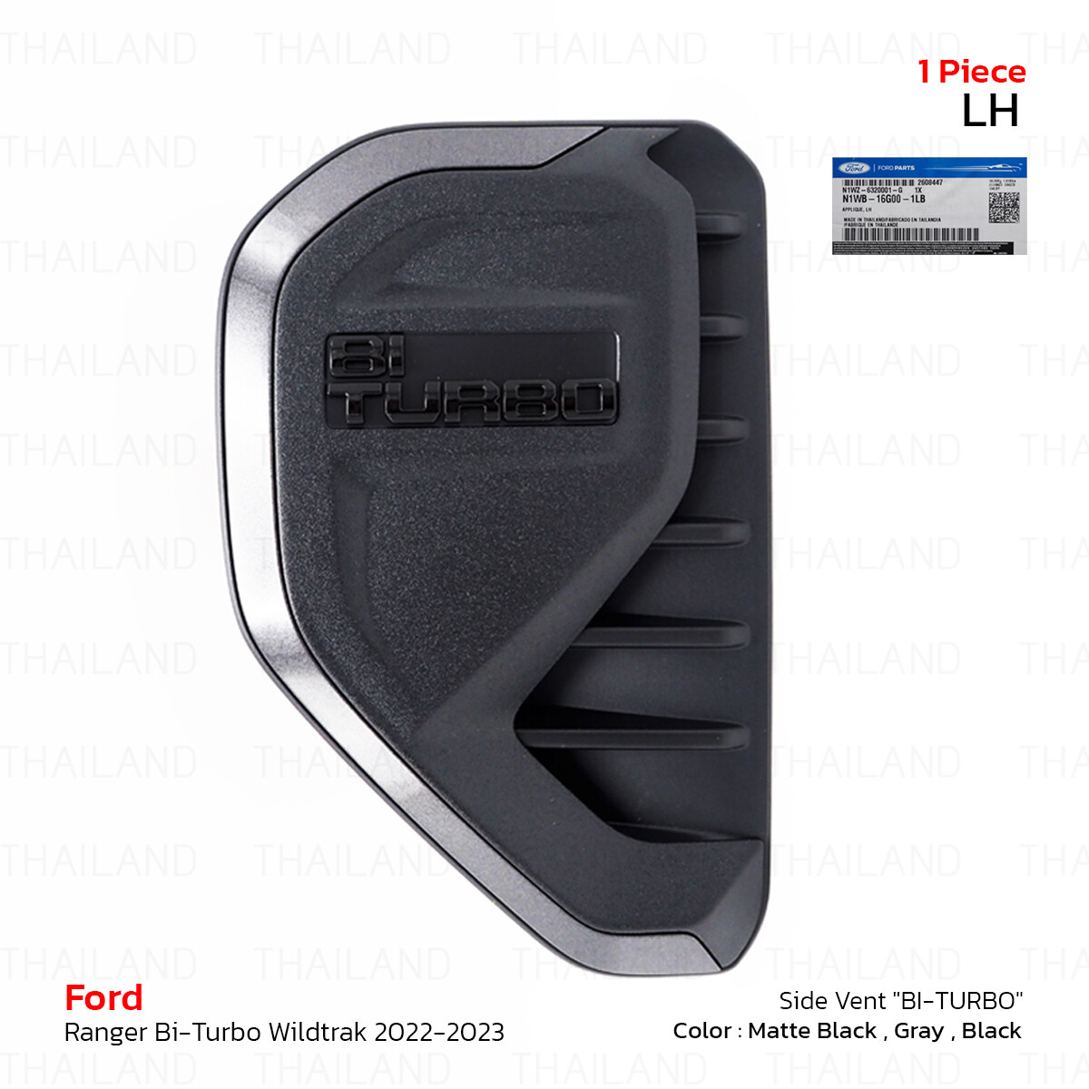 For Ford Ranger Wildtrak 2022 – ’23 Lh Side Vent Air Flow Fender Bi-Turbo Gray