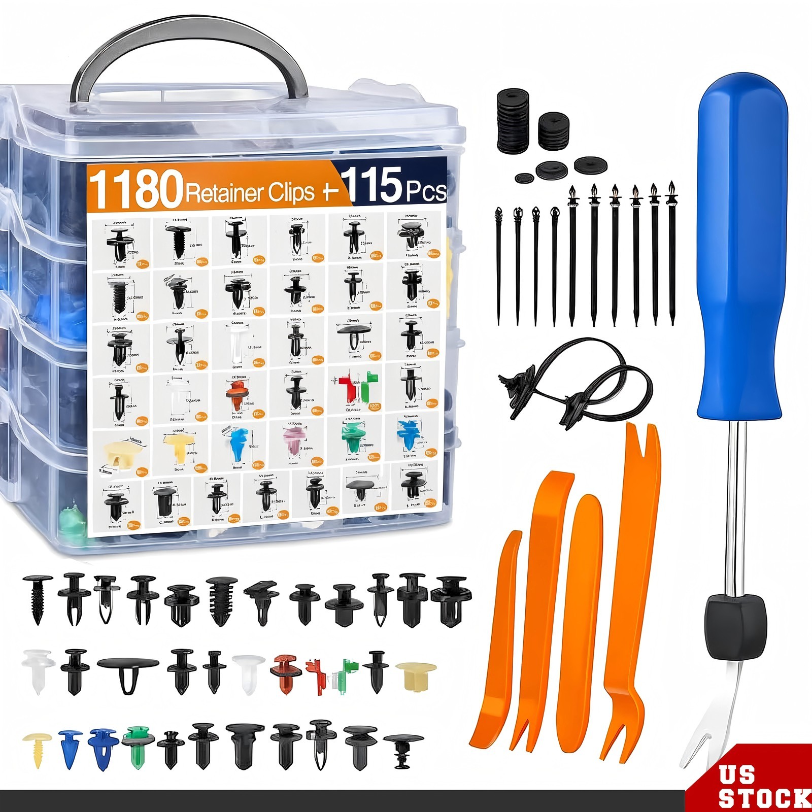 1295PCS Car Retainer Auto Fasteners Body Plastic Trim Clips Pin Rivet Bumper Kit