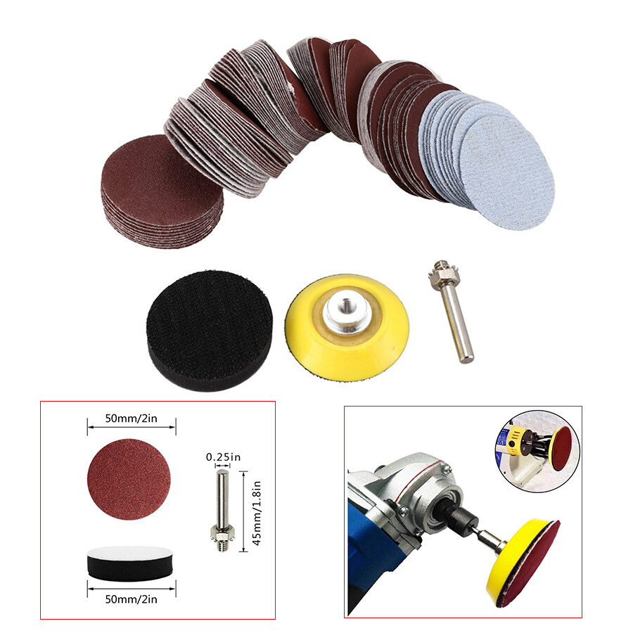 100pcs 2″ Sanding Disc Pad+1x 1/4″ Shank Backing Pad +1x Soft Foam Buffering Pad