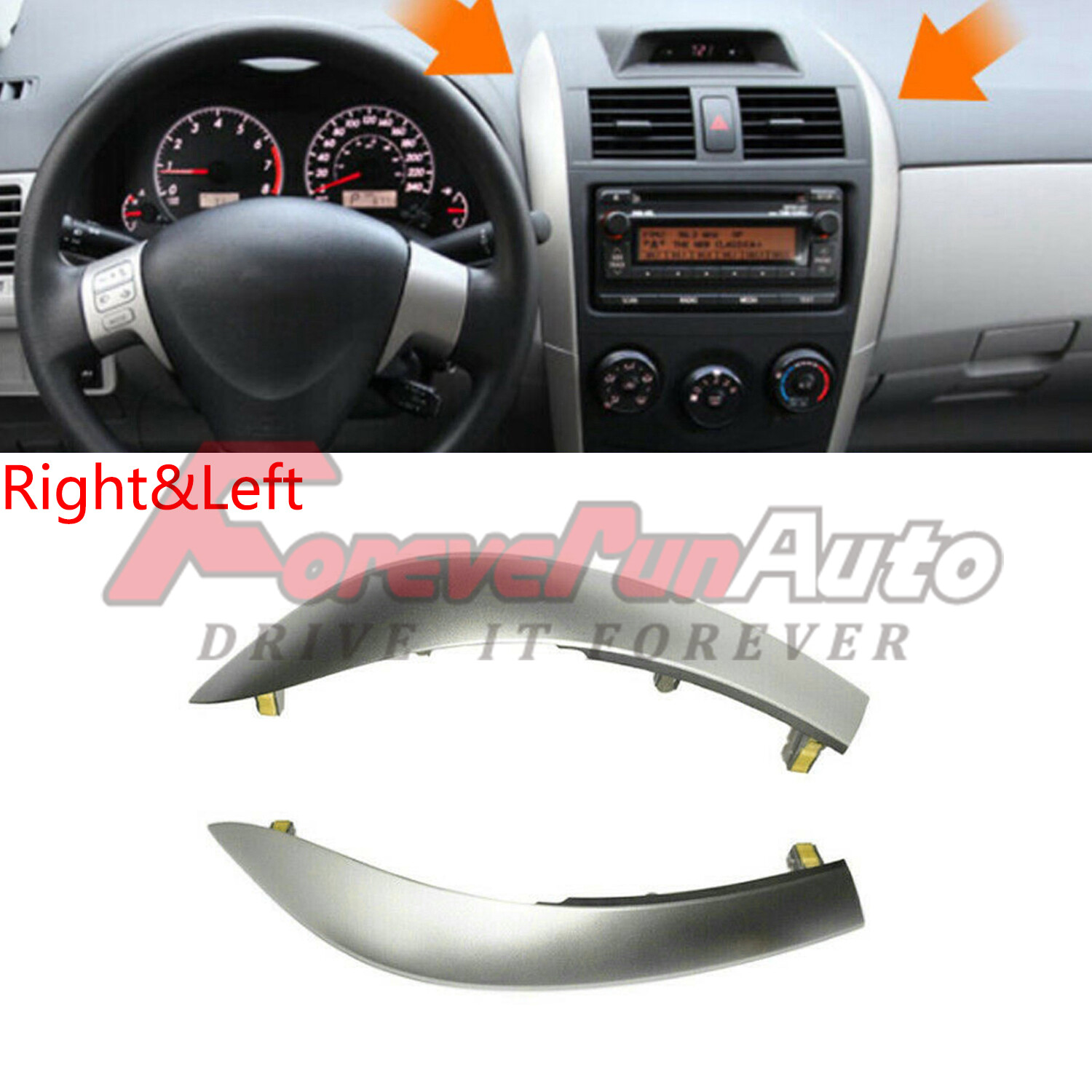 Right+Left Upper Side Central Dashboard Trim Strips for Toyota Corolla 2009-2013