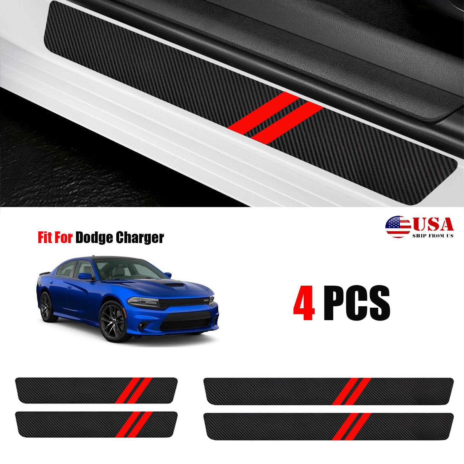 4X For Dodge Charger Accessories Car Door Sill Protector Guard Step Stickers M7