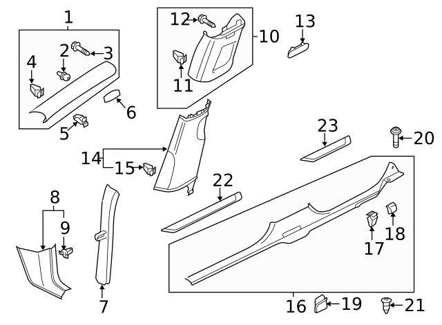 Genuine Volkswagen Door Pillar Post Trim Set 561-867-291-B-ZA2