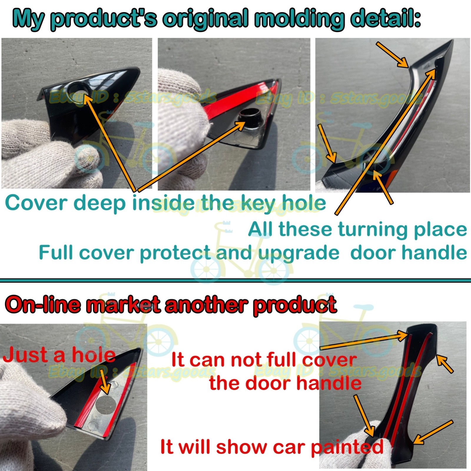 Glossy Pure Black Cover Trim For 2014-2020 Acura MDX 4 Smart Side Door Handle