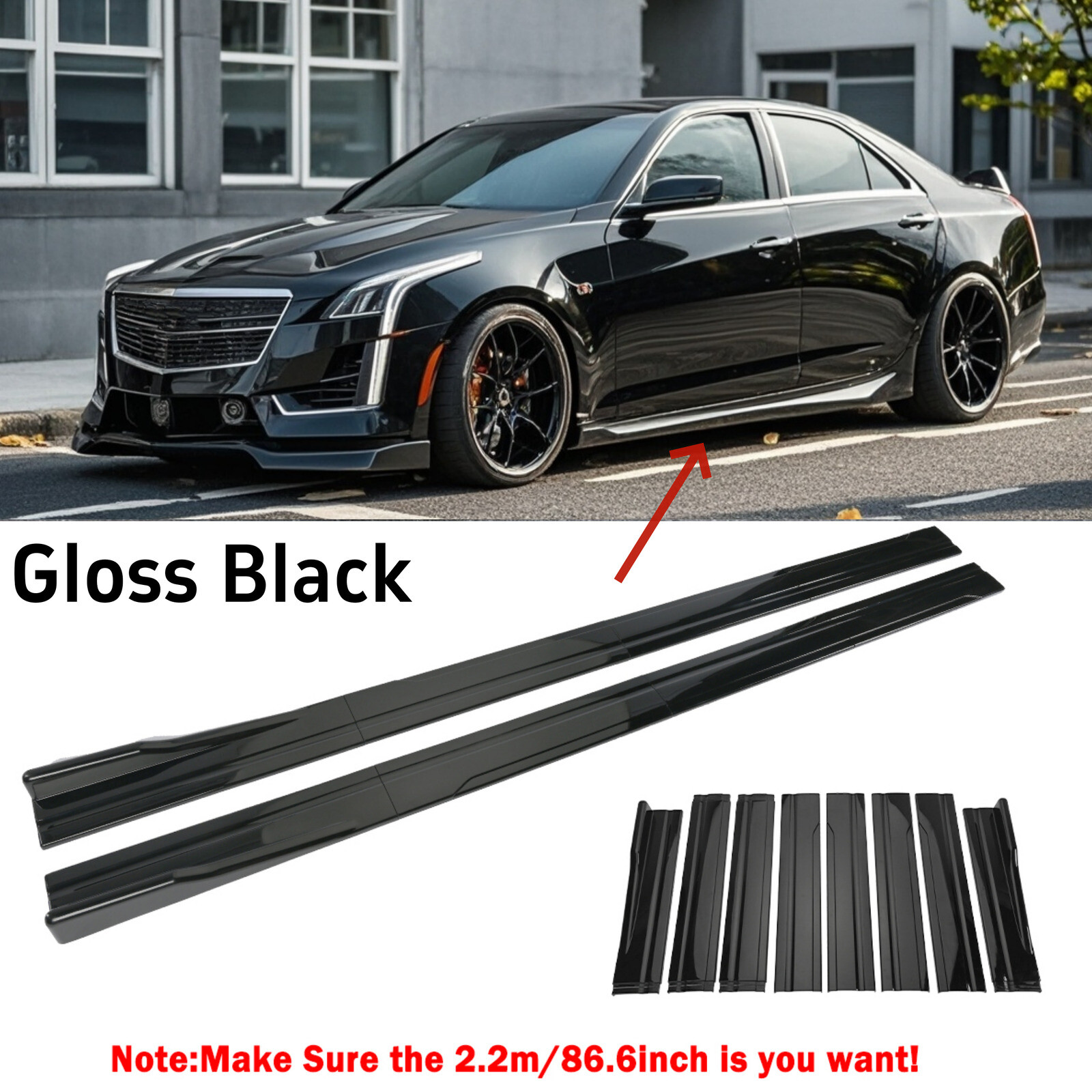 Side Skirt Rocker Panel Extension Gloss Black For Cadillac CTS ATS CT5 CT4 XT6