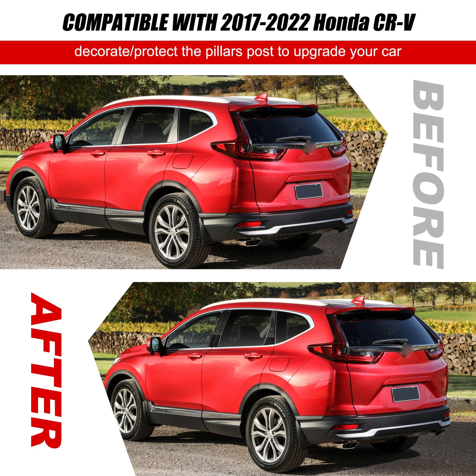 6PCS Glossy Black Window Door Pillar Posts Covers Trim For Honda CR-V 2017-2022