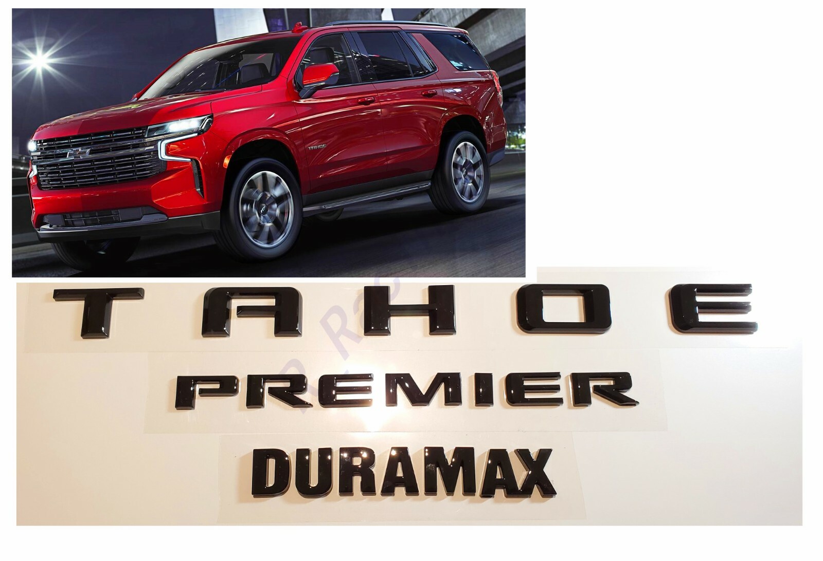 3PCS Set Gloss Black Rear Tahoe Premier Duramax Emblem Fit 2021+ Chevrolet Tahoe
