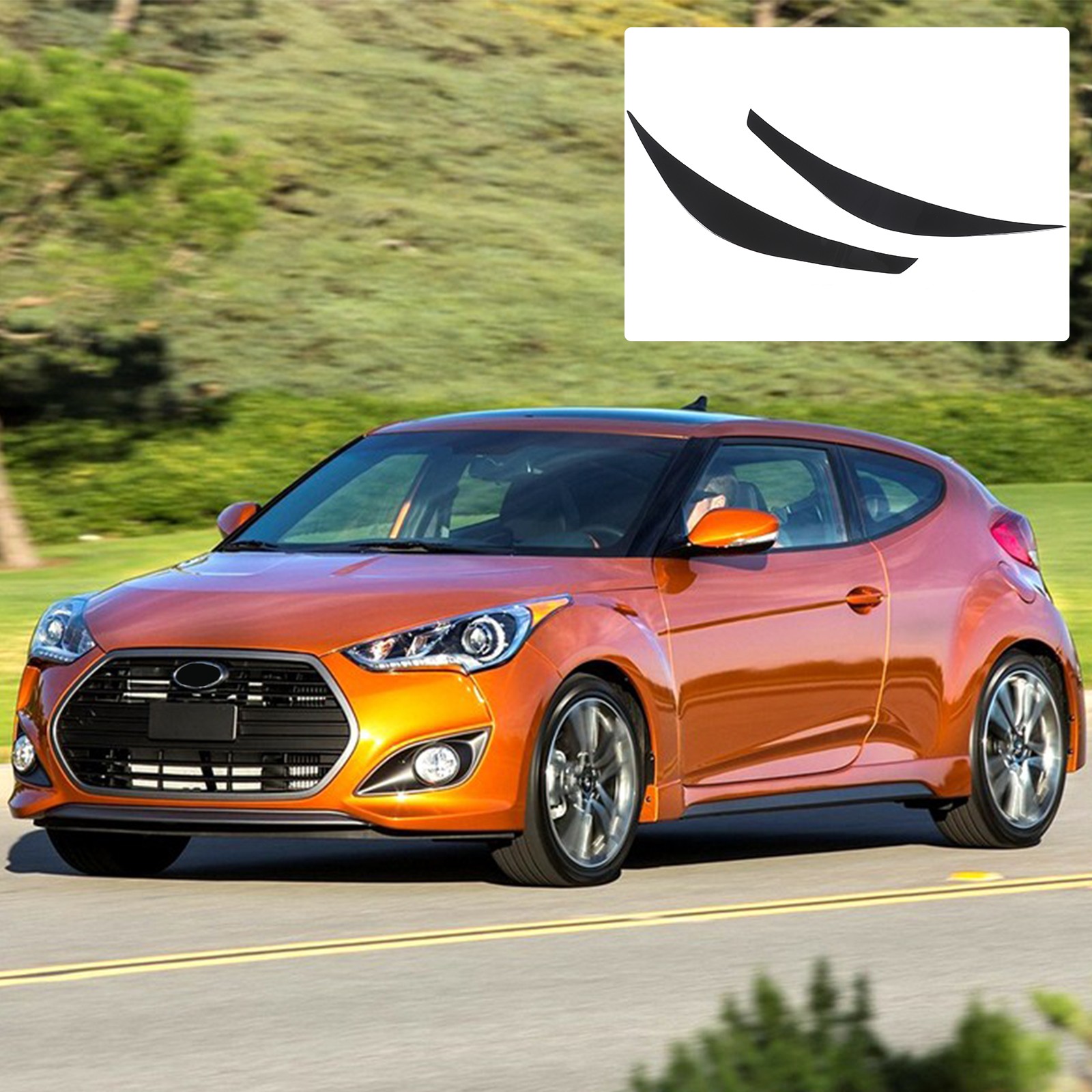 Gloss Black Front Headlight Eyelid Eyebrow Cover For Hyundai Veloster 2011-2017
