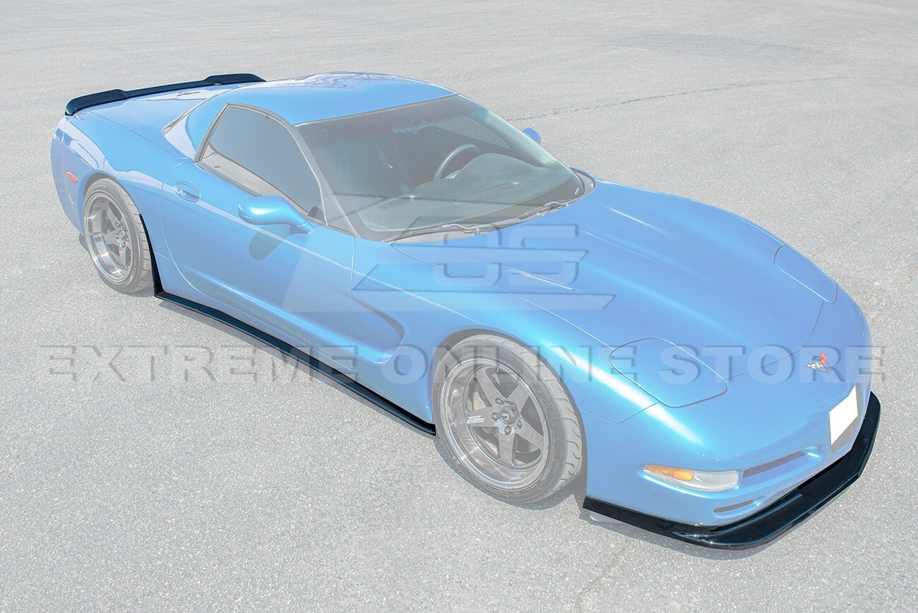 For 97-04 Corvette C5 ZR1 GLOSSY BLACK Front Vented Lip Side Skirts Rear Spoiler