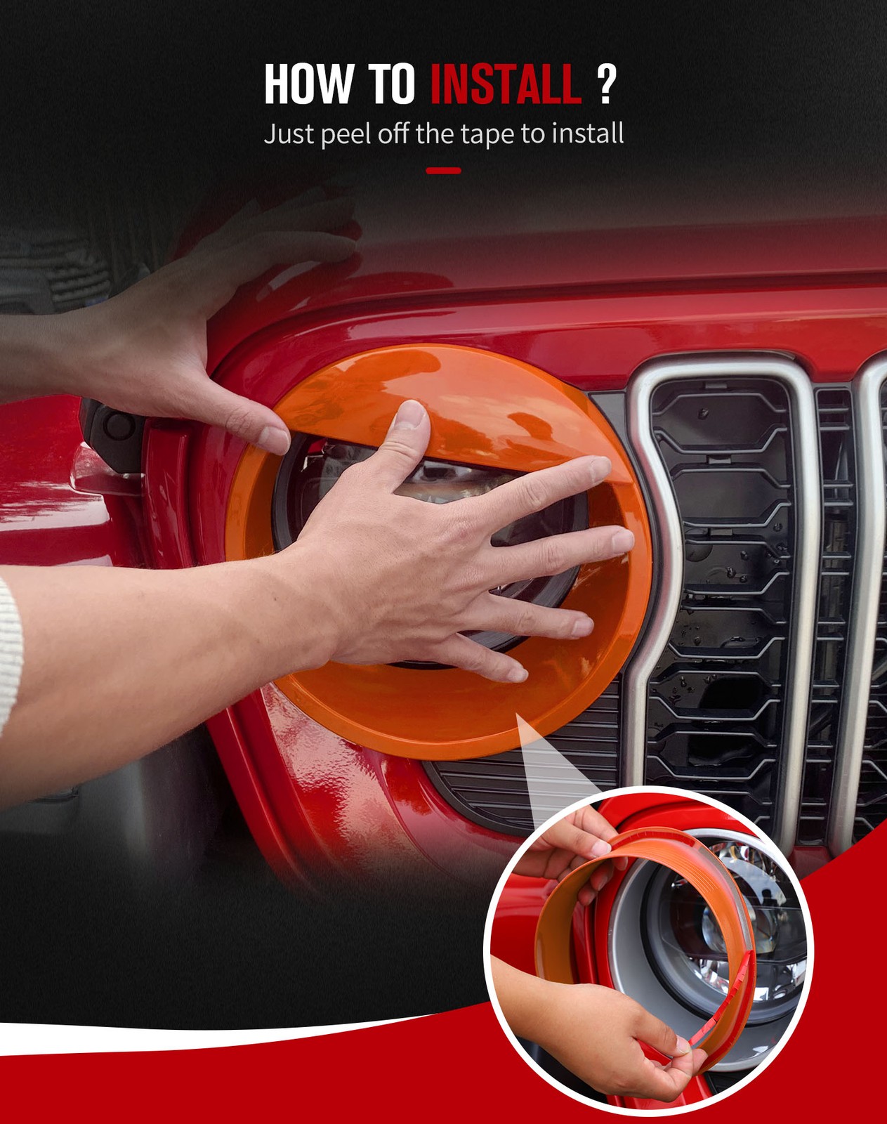 Orange Front Headlight Lamp Guard Cover Trim For Jeep Wrangler JL JT Accessories