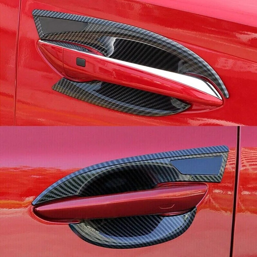 Carbon Fiber Exterior Door Handle Bowl Cover Trim 4Pcs For Toyota Camry 2018-24
