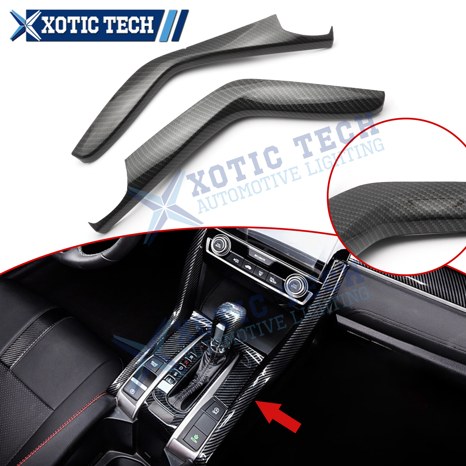 Carbon Fiber Pattern Center Console Gear Shift Frame Trim For Civic 2016-2021