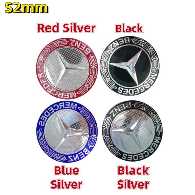 Alloy 52mm Car Steering Wheel Center Badge Emblem Sticker for Mercedes Benz