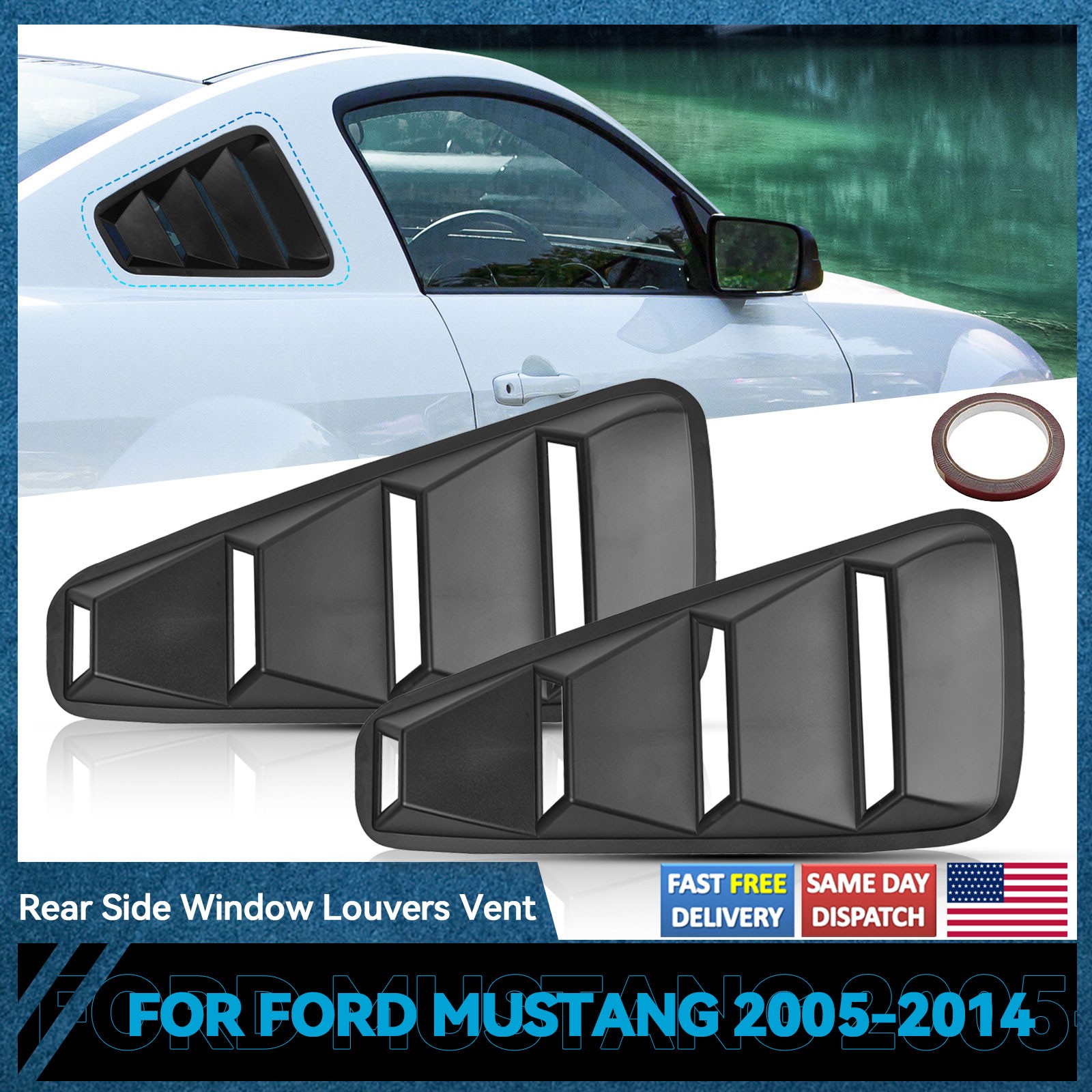 2x Rear Quarter Side Vent Window Louver Scoop Cover For Ford Mustang 2005-2014