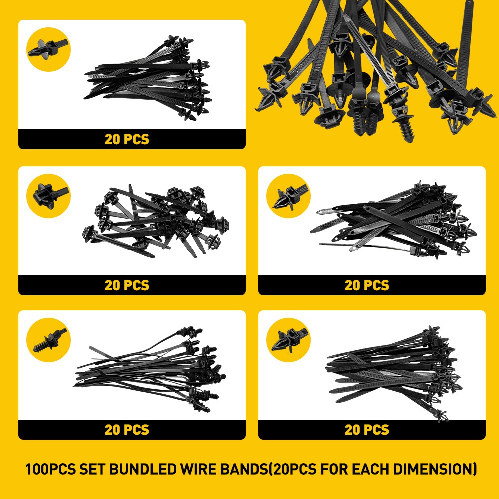 100 PCS Car Line Cable Ties Zip Tie Push Rivet Clip Wiring Loom Harness Fastener