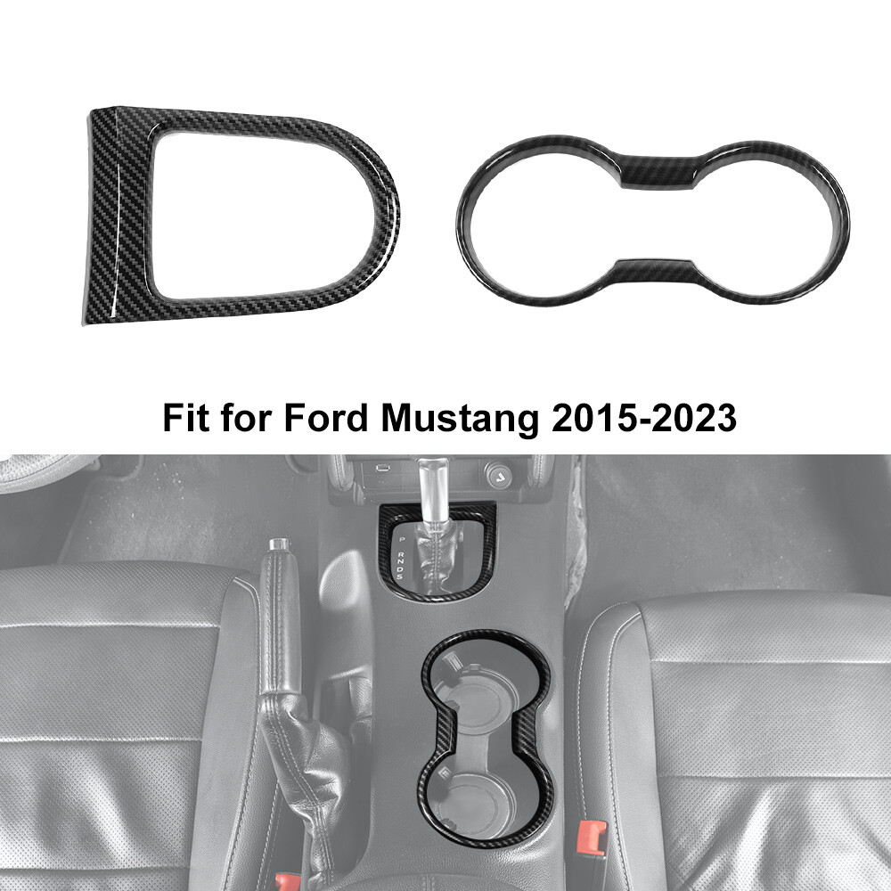 Carbon Fiber Cup Holder Insert &Gear Shift Frame Trim Cover for Ford Mustang 15+