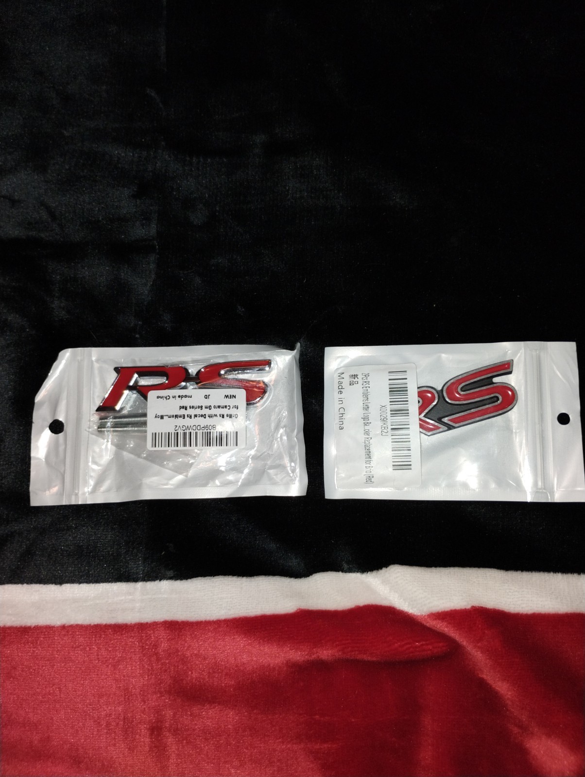 2Pc Set Chrome Red Grille RS Emblem Racing Sport 3D Front Rear Badge For Camaro