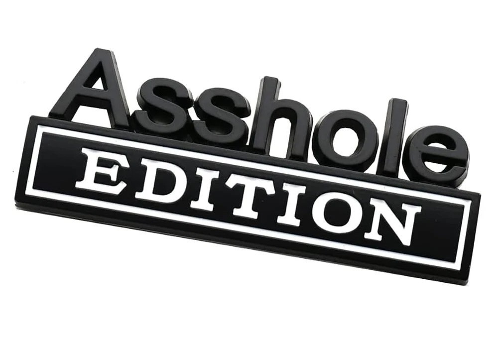 2 Pack Ass hole Edition Emblems 3D Front Hood Side Metal Auto Badge,Black&White