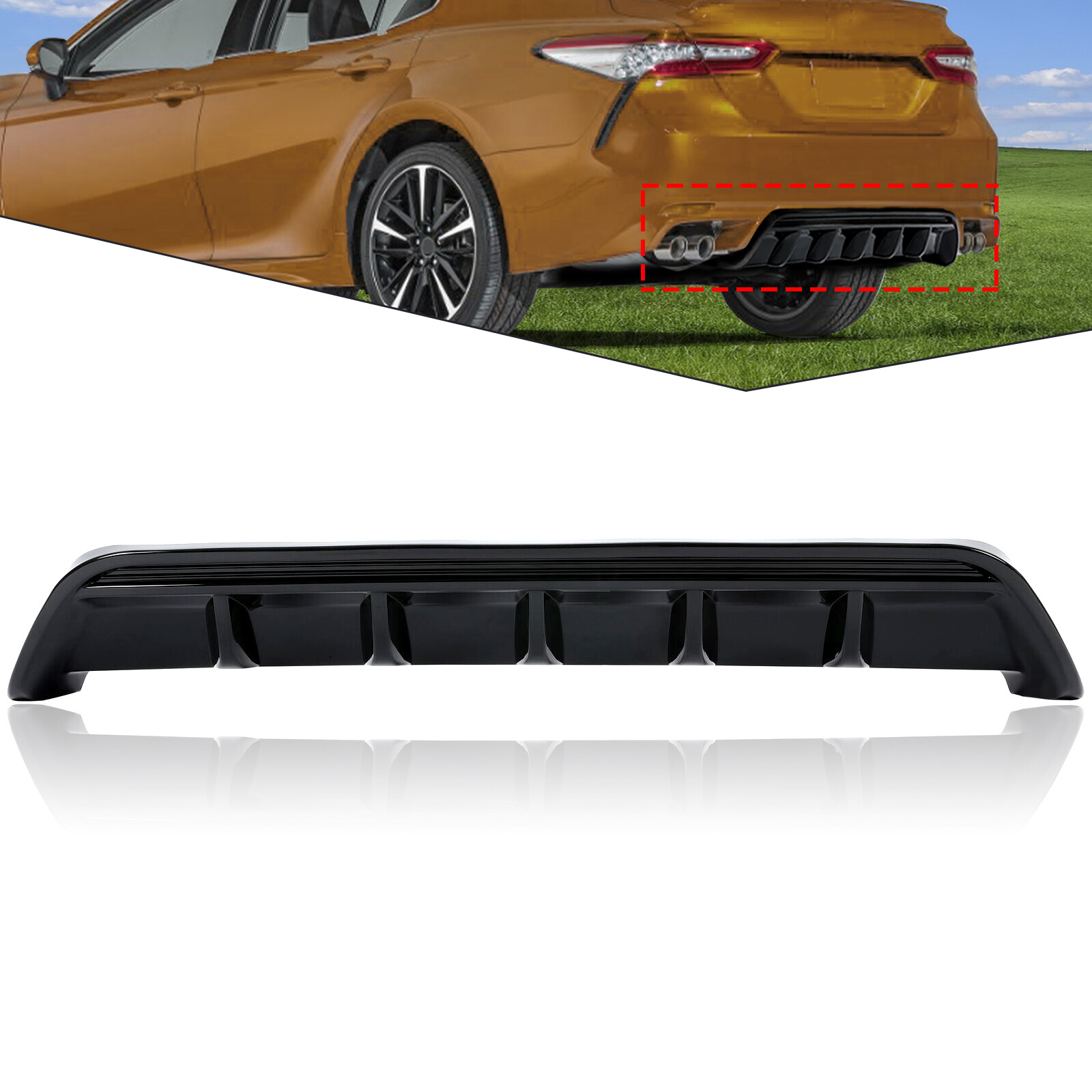 Shark Fin Rear Bumper Diffuser Gloss Black For Toyota Camry SE XSE GT 2018-2023