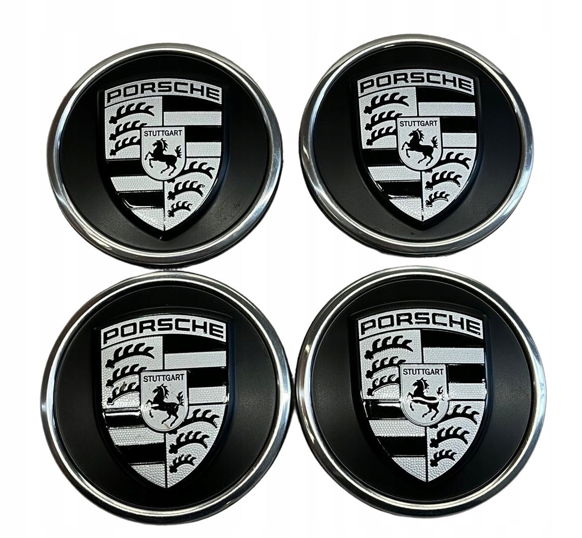 New Genuine Porsche Taycan Wheel Center Cap Set in Silver/Black 9J1601149