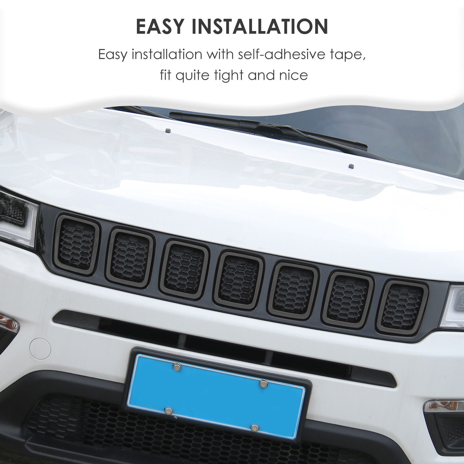 7pc Front Grille Grill Insert Cover Frame Trims for Jeep Compass 2017-2020 Black