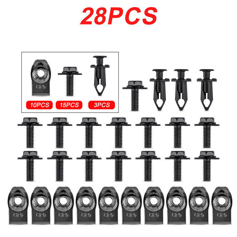 28X Car Clips Screws Body Bolts Engine Splash Retainer Push Rivet Fastener U Nut