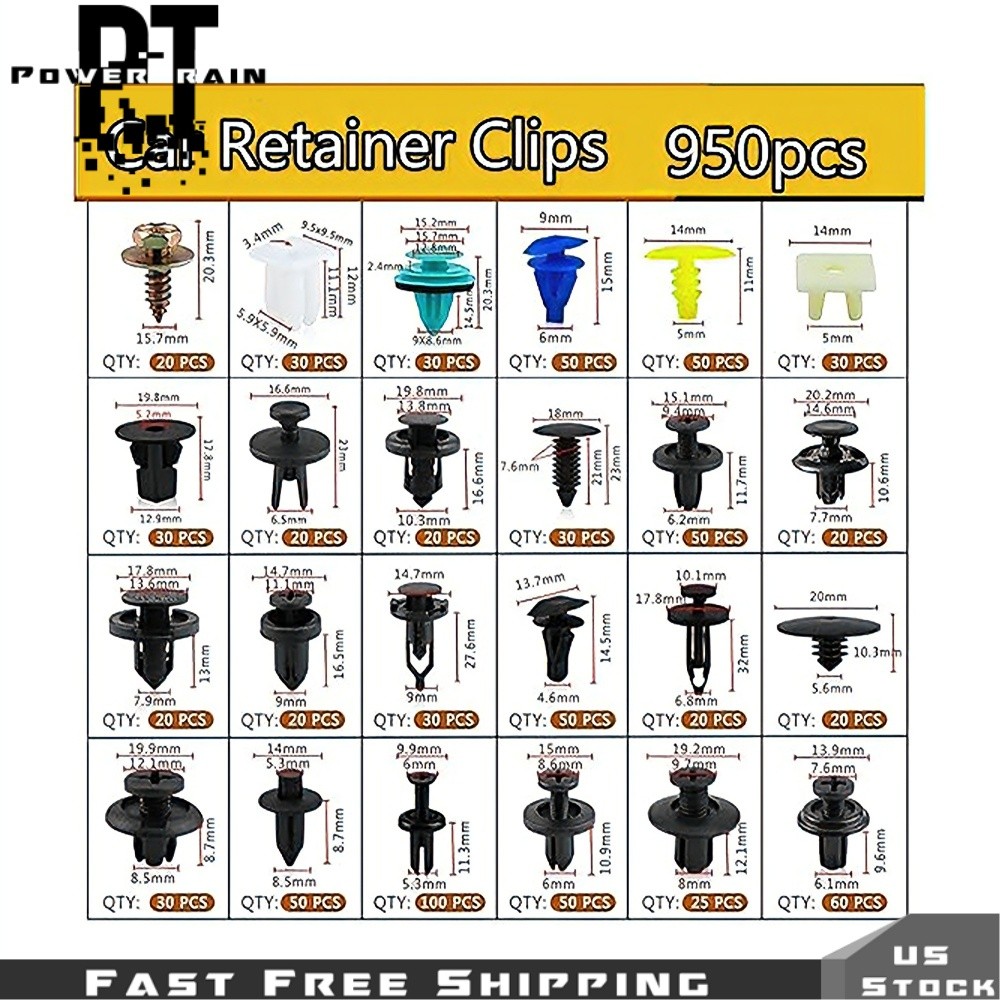Auto Fastener Set Push Pins 955×Car Body Clip Bumper Plastic Multicolor Clip