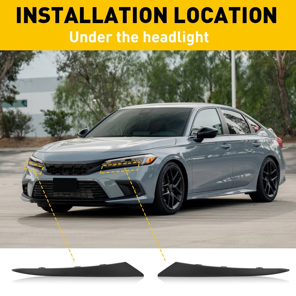 2x Headlight Eyelid Molding Trim Lower Filler Cover For 2022-2024 Honda Civic