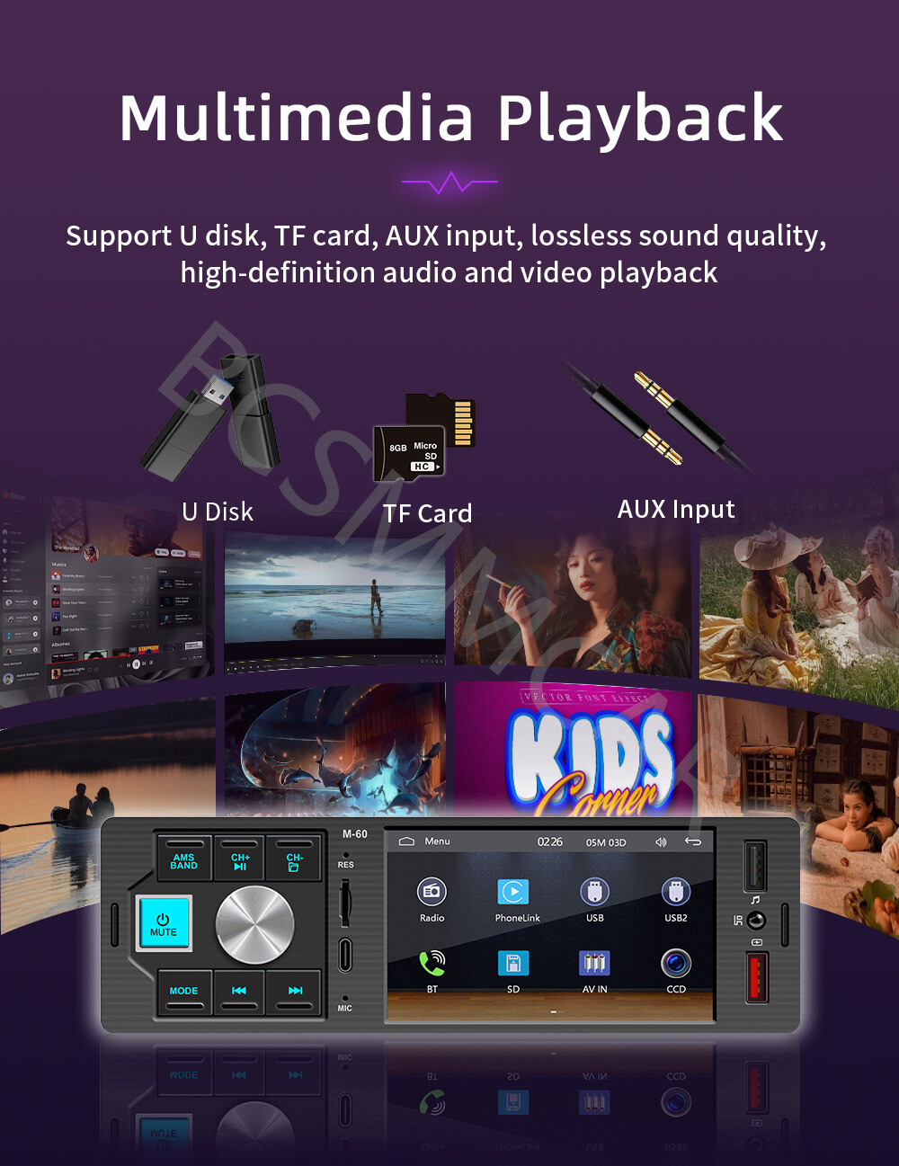 4.1in Car Radio Stereo Bluetooth Single 1Din CarPlay Android Auto TF/AUX/USB/FM