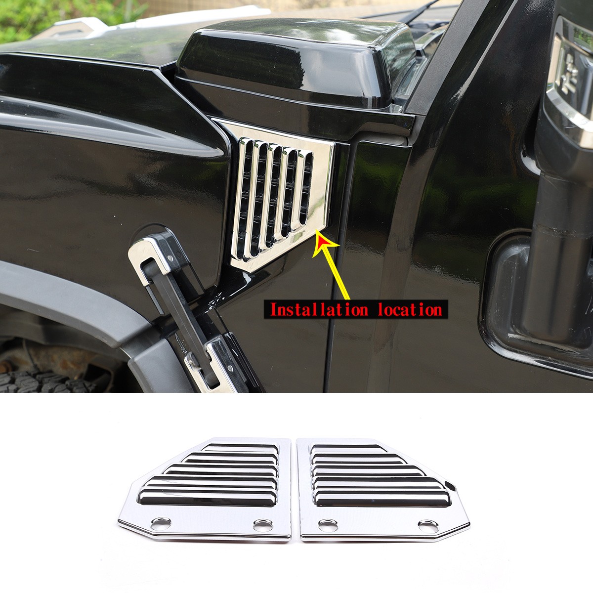 For 2003-2009 HUMMER H2 SIDE VENT COVERS CHROME FRONT HOOD INTAKE BEZEL SUT SUV