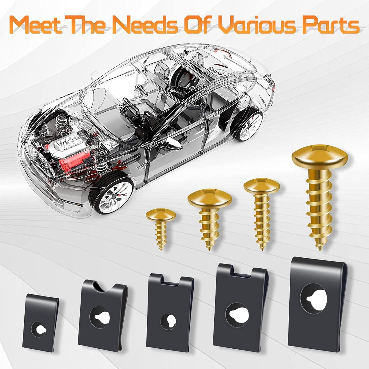 170pcs U Nut Metal Car Screw Body Fender Bumper Retainer Clips Gasket Fastener