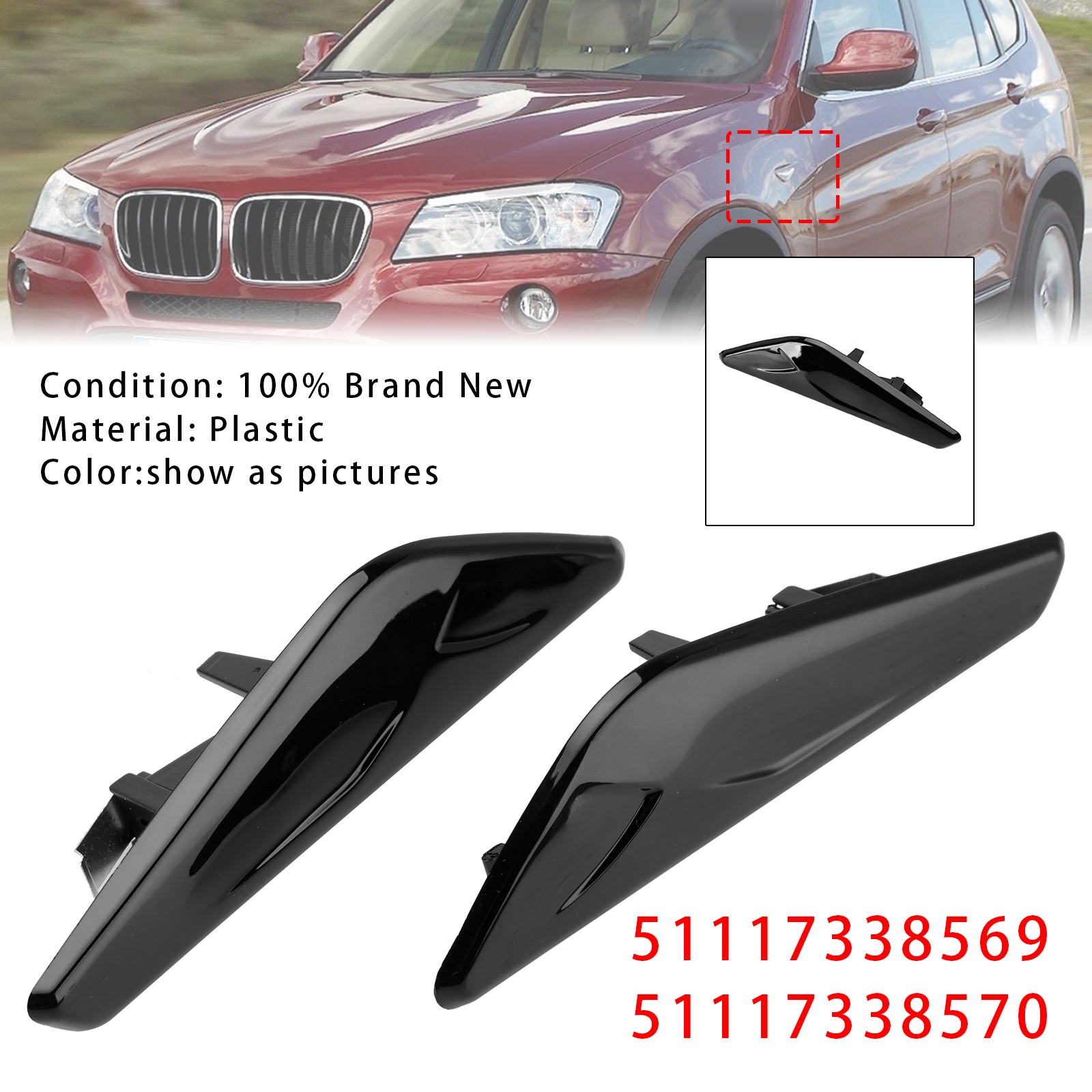 Left+Right Front Fender Black Trim 51117338569+51117338570 For BMW X3 F25 X4 F26