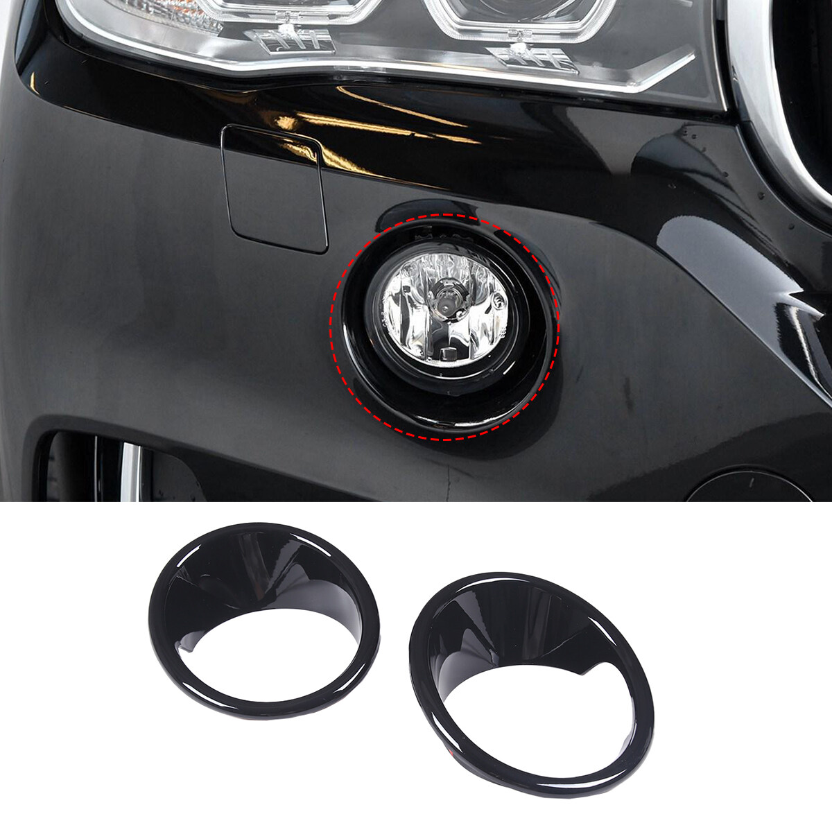 Gloss Black Front Fog Light Lamp Ring Cover Trim Cover For BMW X5 F15 2014-2018
