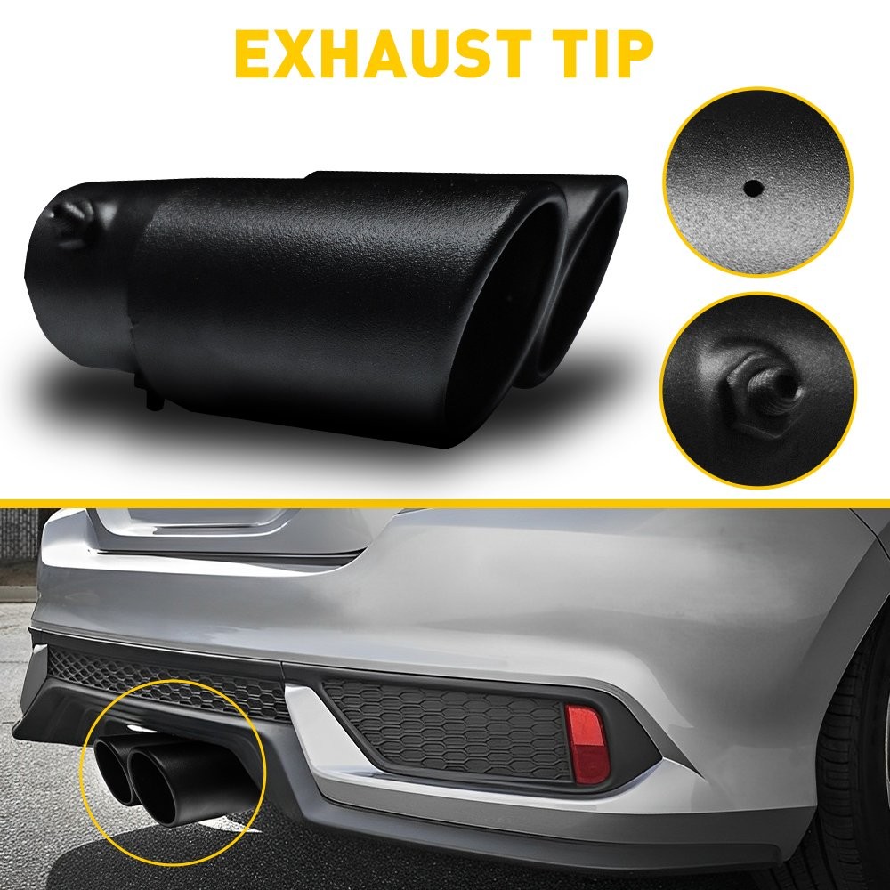 Car Dual Exhaust Pipe Tip Tail Muffler Stainless Steel Black Round Accessories