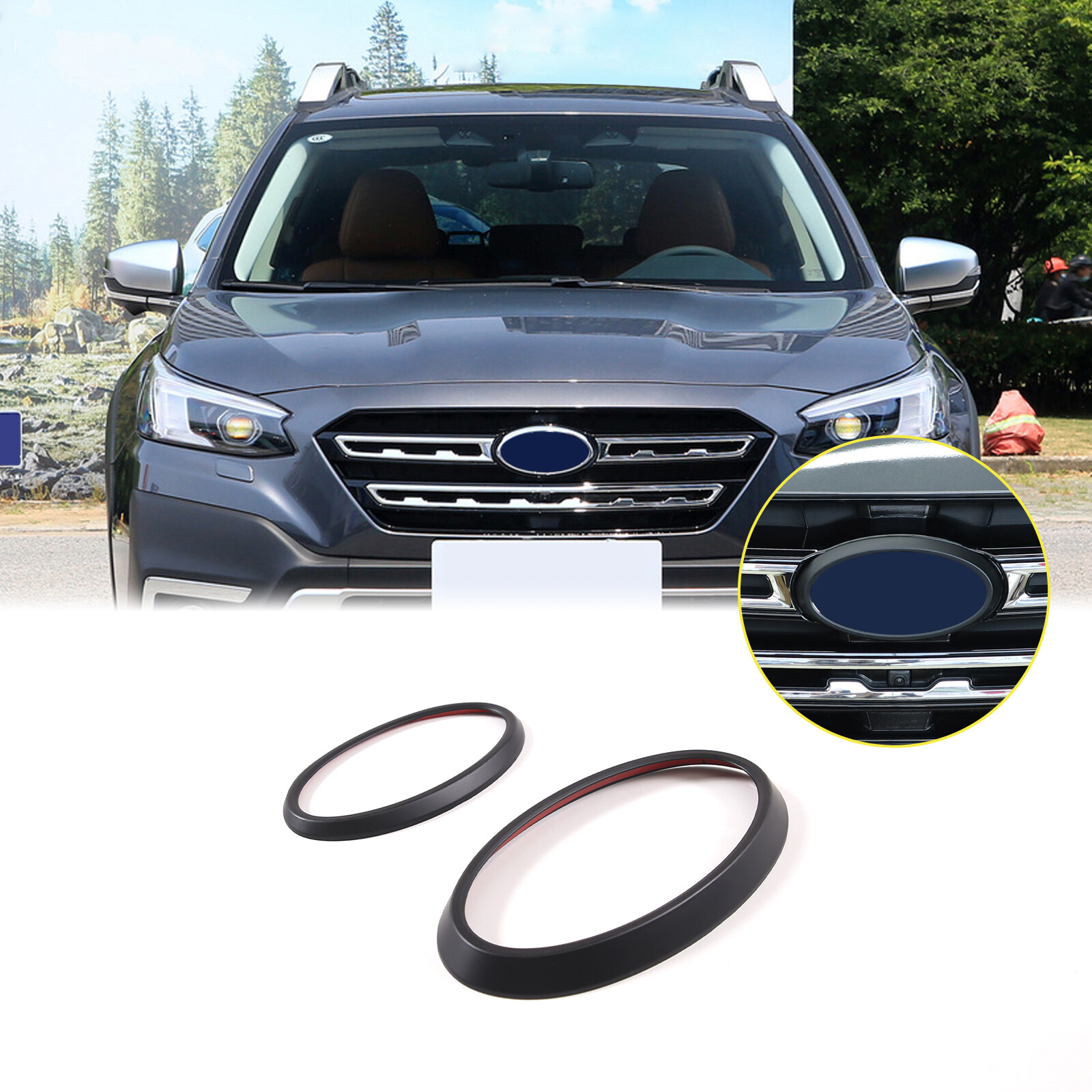 Matt Black Front & Rear Emblem Overlay Ring Molding For Subaru Outback 2022-2024