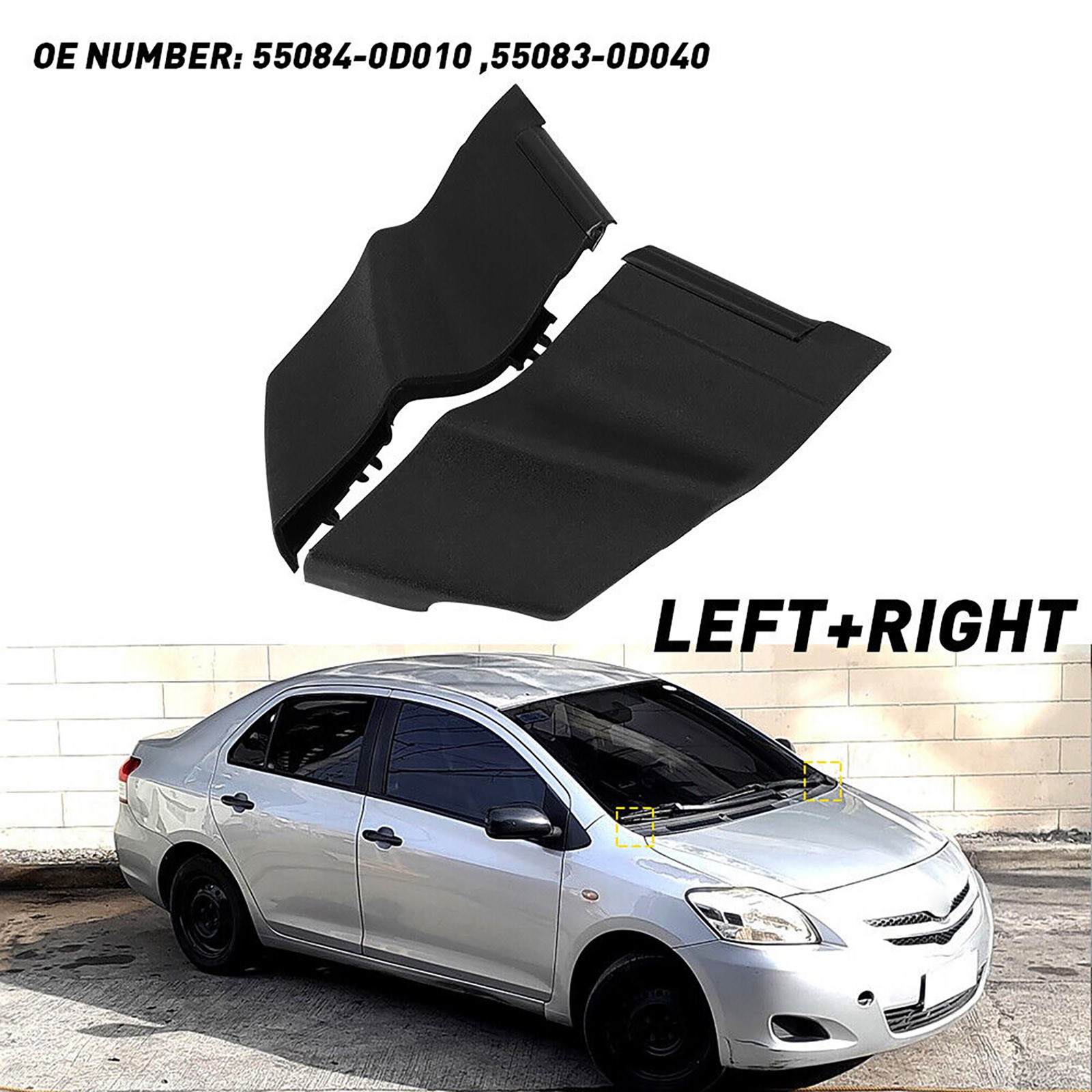 2PCS Front Windshield Wiper Cowl Extension Trim For Toyota Yaris 2006-2010