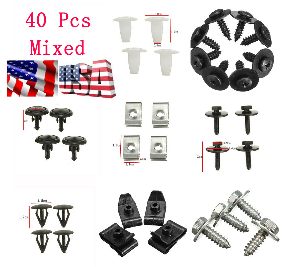 40x Car Bumper Engine Cover Mixed Plastic Metal Fasteners Retainer Clips Screws