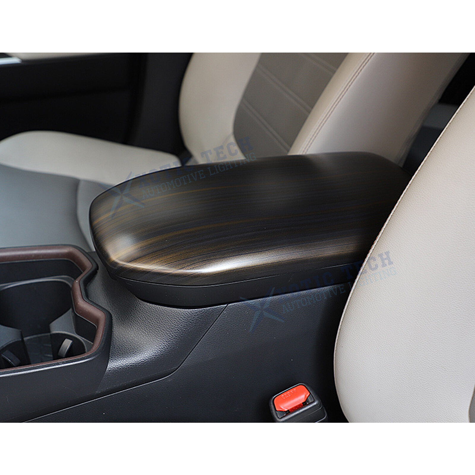 Black Wood Grain Center Armrest Box Cover Trim Overlay For Toyota RAV4 2019-2023