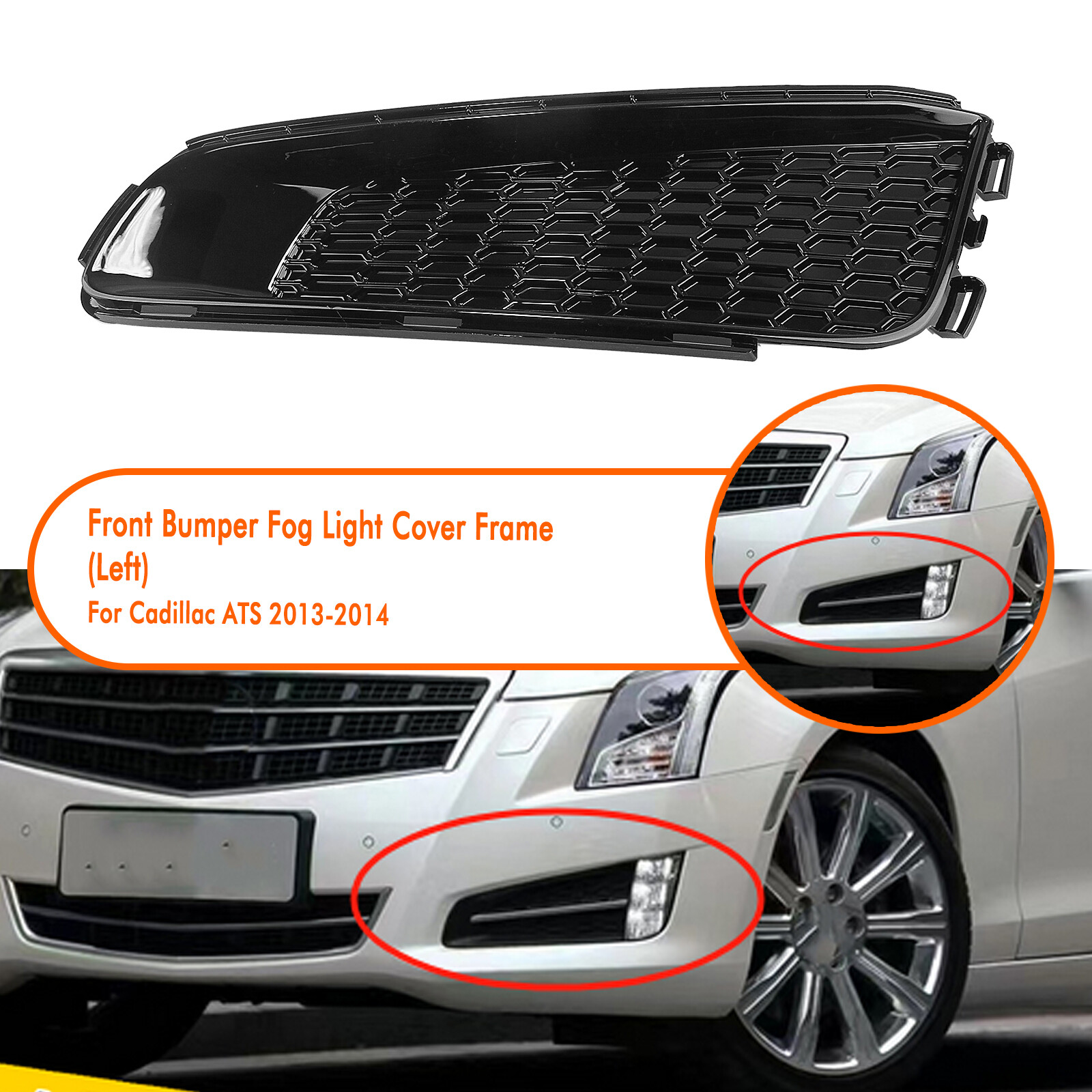Gloss Black Front Fog Light Cover Air Vent Grille For Cadillac ATS 2013-14 Left