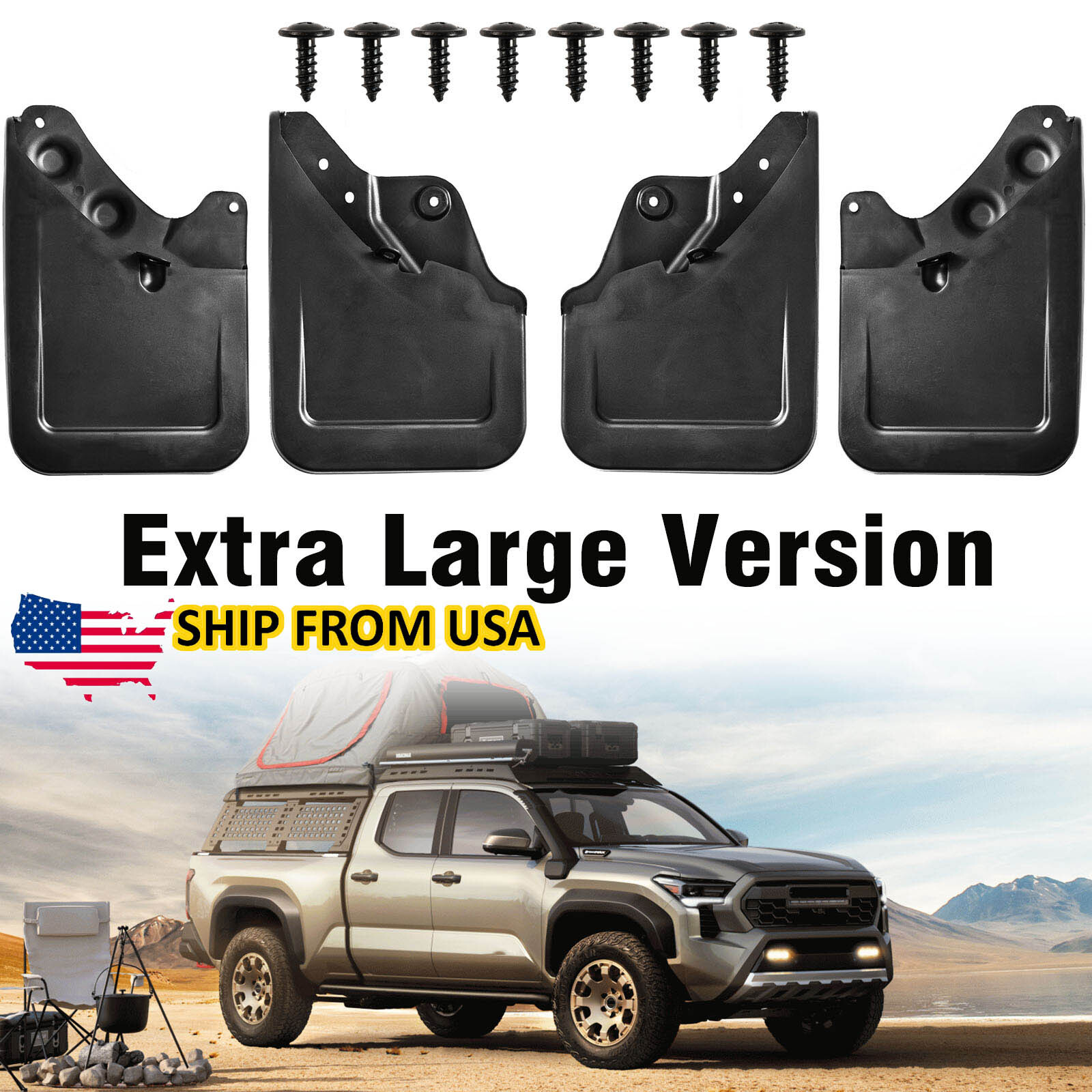 US Extra Large 4x Mud Flaps For 2024 2025 Toyota Tacoma Splash Guards Front Rear